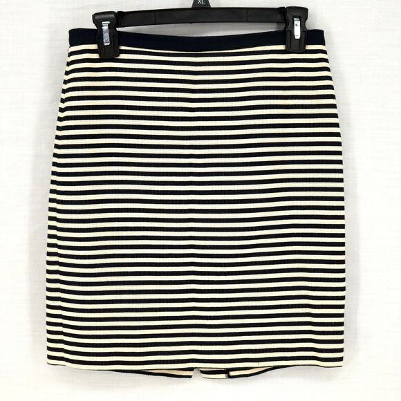 Loft Skirt Womens 0 Navy Blue Ivory Stripe Lined Back Zip Pencil Career Office - Picture 1 of 9